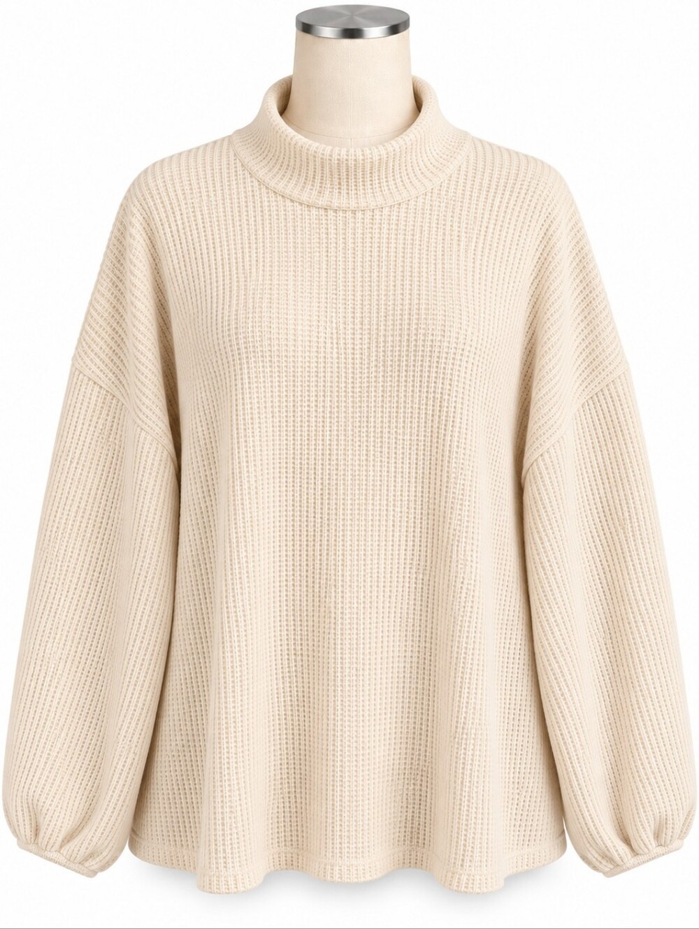 NWT Ava & Viv Cream Waffle Knit Mock Neck Pullover Sweater Women 3X Puff Sleeve